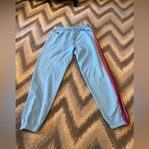 Aviator Nation Women’s Medium Light Blue 5 stripe sweatpants